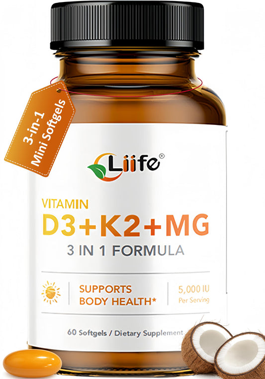 LIIFE Vitamin D3 K2 Magnesium Bisglycinate bottle for daily bone support