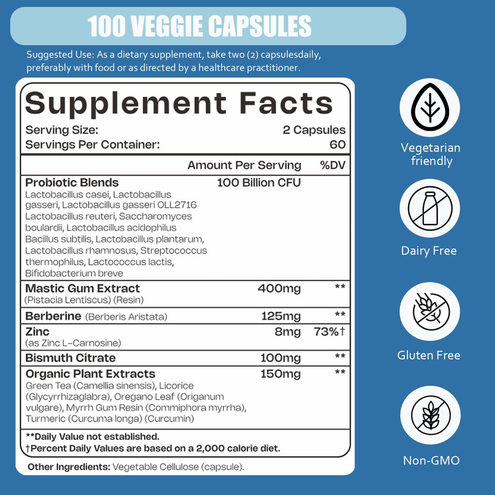 LIISKYY HPylori capsules close-up emphasizing delayed-release vegan capsules for convenient daily use.