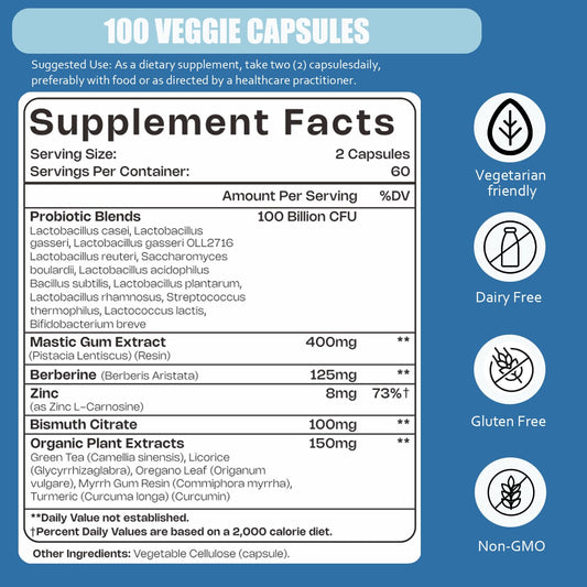 LIISKYY HPylori capsules close-up emphasizing delayed-release vegan capsules for convenient daily use.