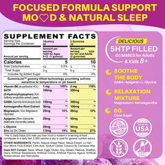 LILICARE 5HTP Gummies bottle back showing ingredients and nutrient highlights.
