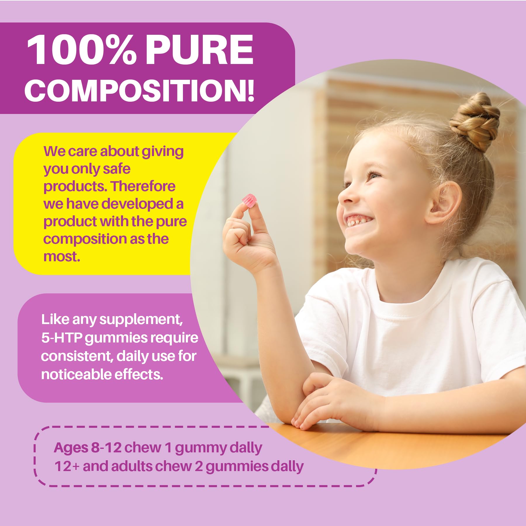 LILICARE 5HTP Gummies kid-friendly packaging for ages 8+.