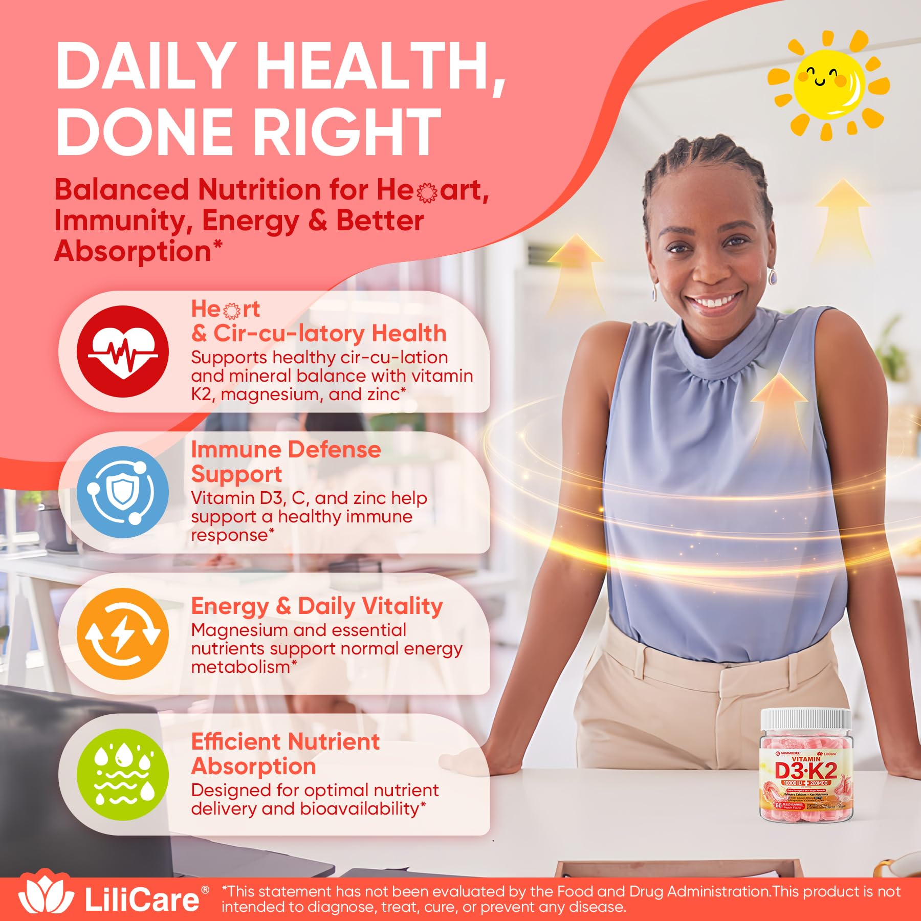 LILICARE absorption-optimized D3 K2 synergy gummies.