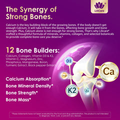 Graphic showing 1200 mg calcium and 1000 mg collagen per serving.