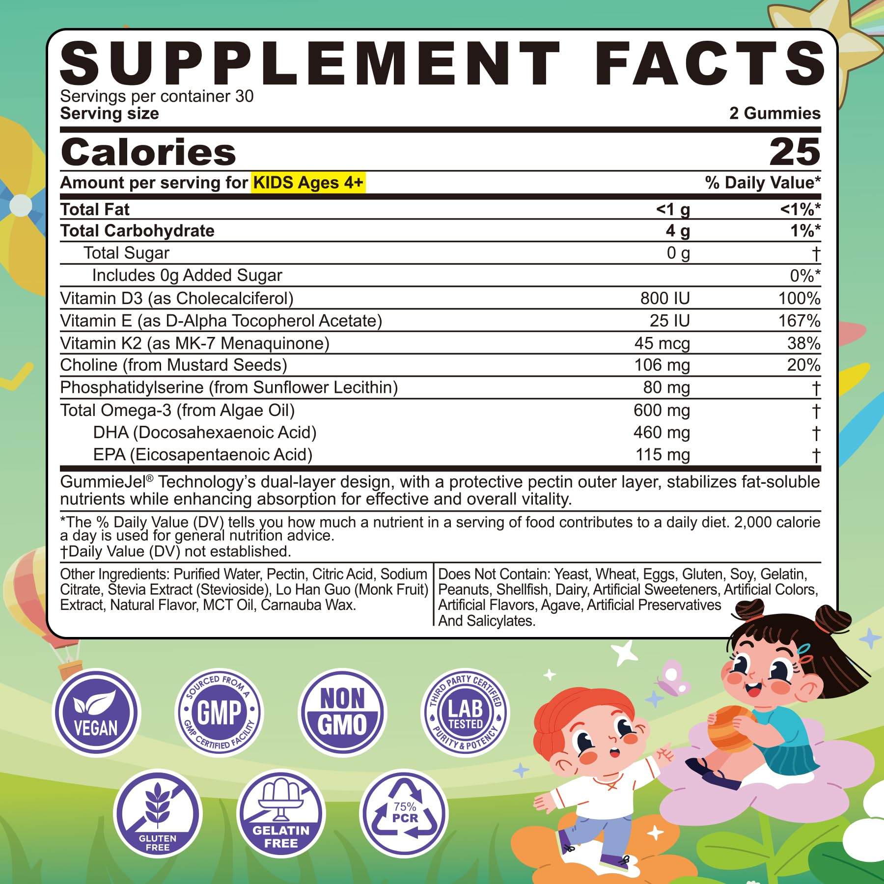 LILICARE algae EPA DHA gummies with zero sugar and lemon flavor