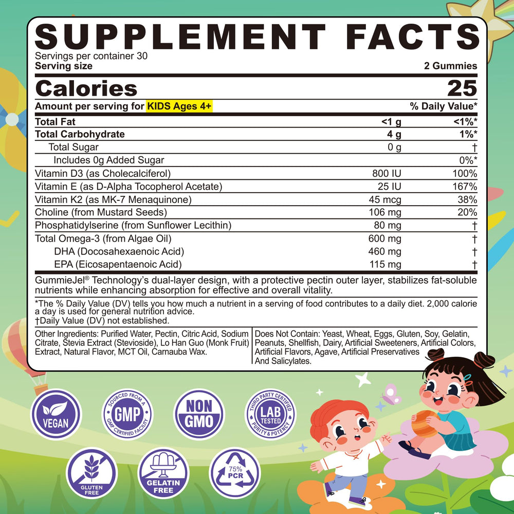 LILICARE algae EPA DHA gummies with zero sugar and lemon flavor