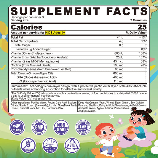 LILICARE algae EPA DHA gummies with zero sugar and lemon flavor