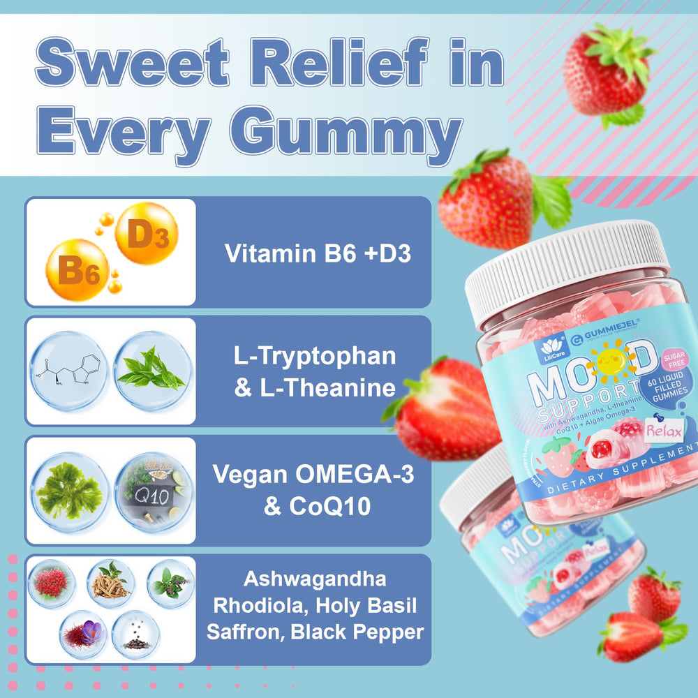 LILICARE Calm Gummies closeup shows the gel-filled texture and smooth coating.