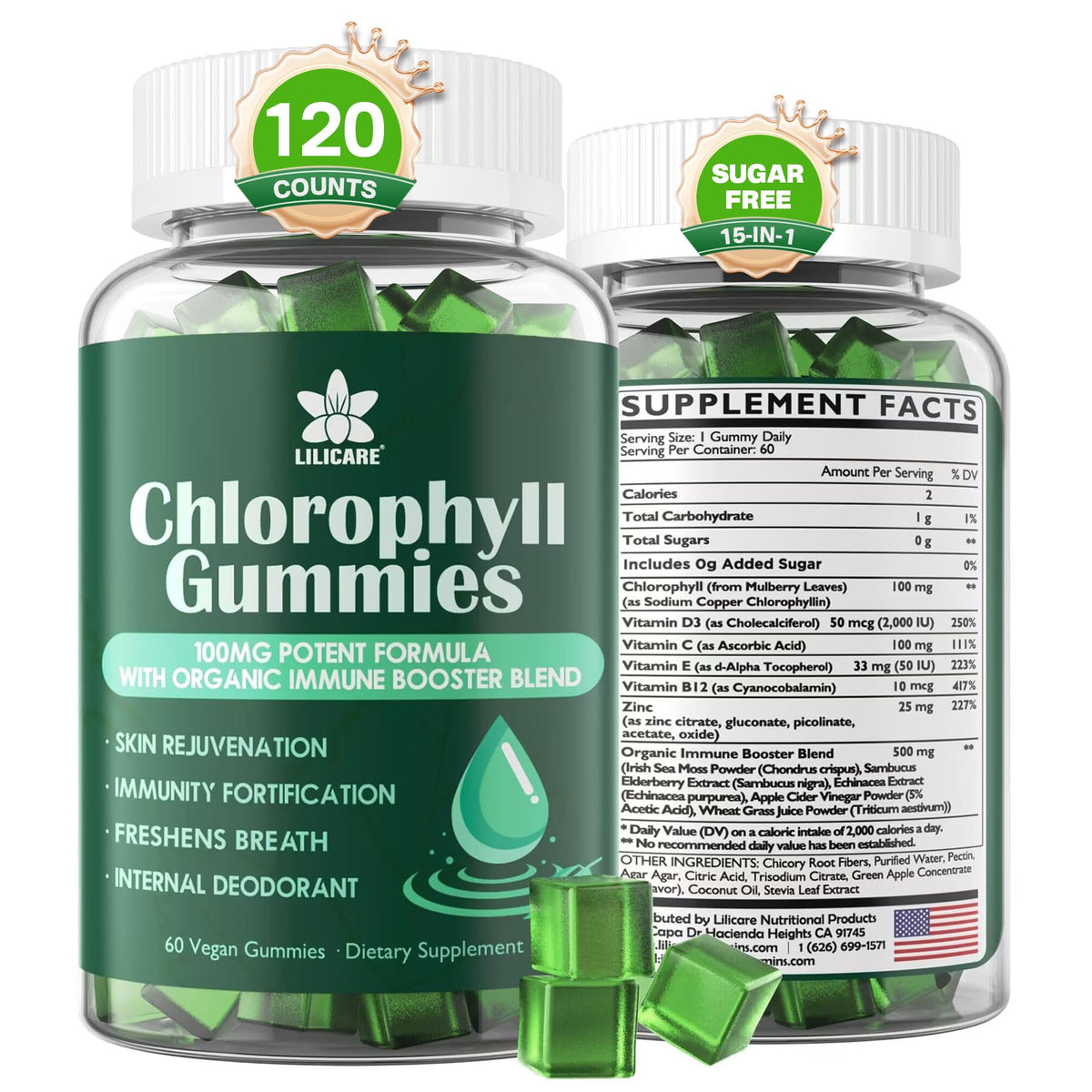 LILICARE Chlorophyll Gummies bottle front view for daily immune support