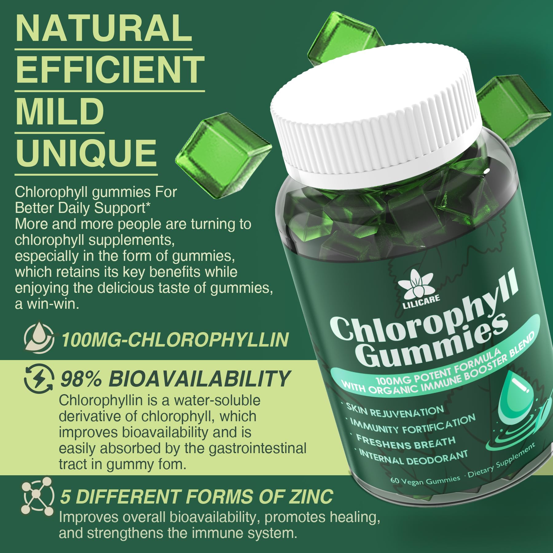 LILICARE Chlorophyll Gummies with sea moss and elderberry for natural immune support