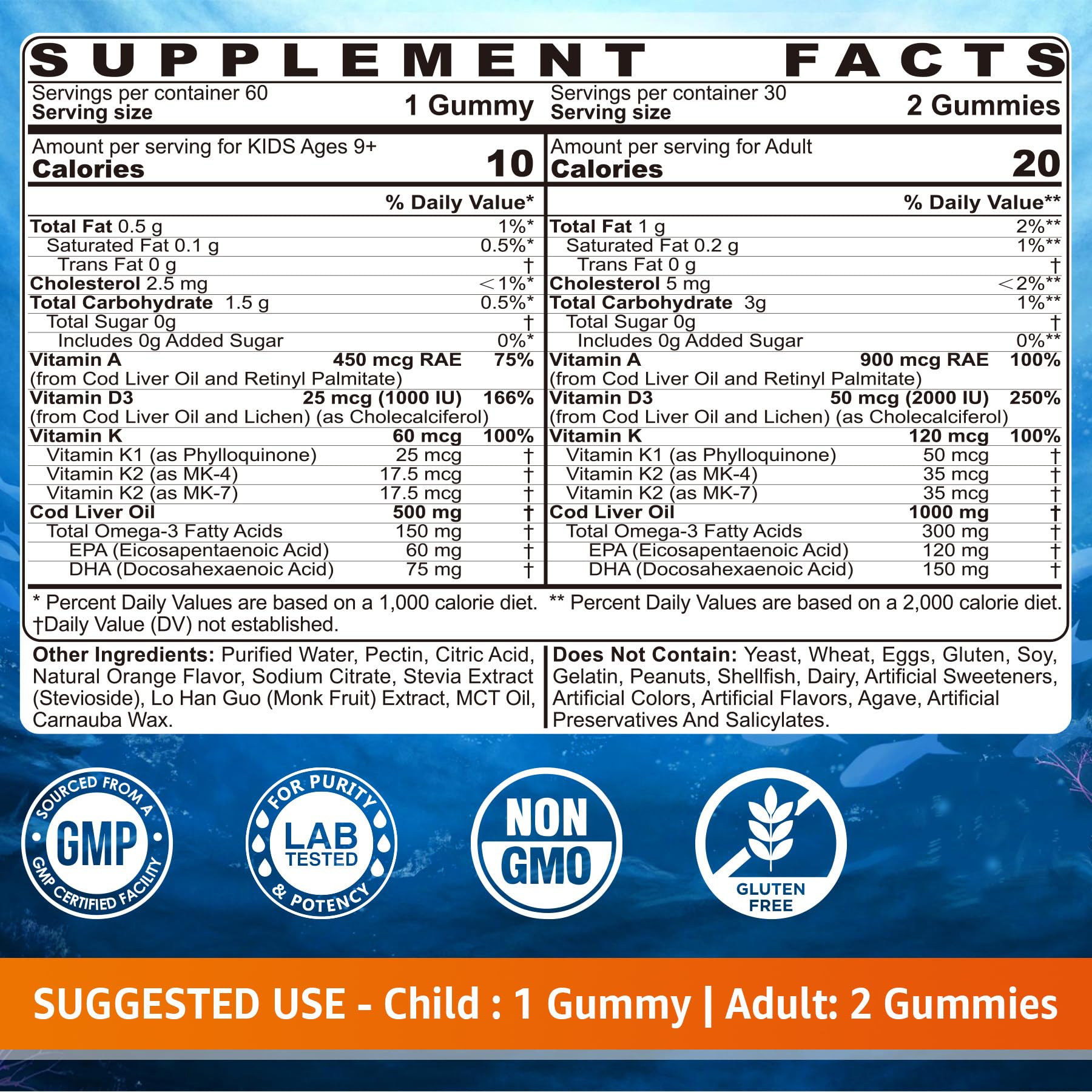 LILICARE Cod Liver Oil Gummies orange flavor appealing to kids and adults