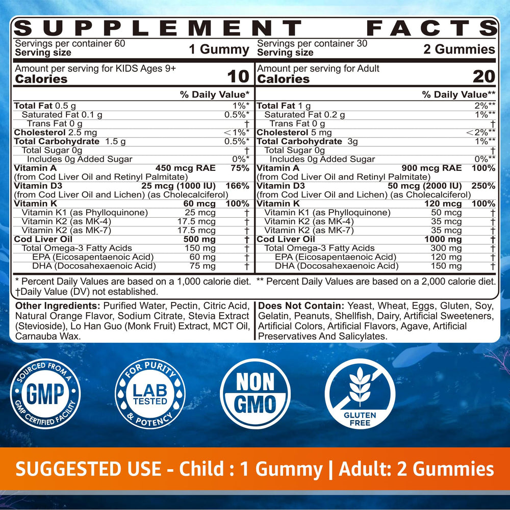 LILICARE Cod Liver Oil Gummies orange flavor appealing to kids and adults
