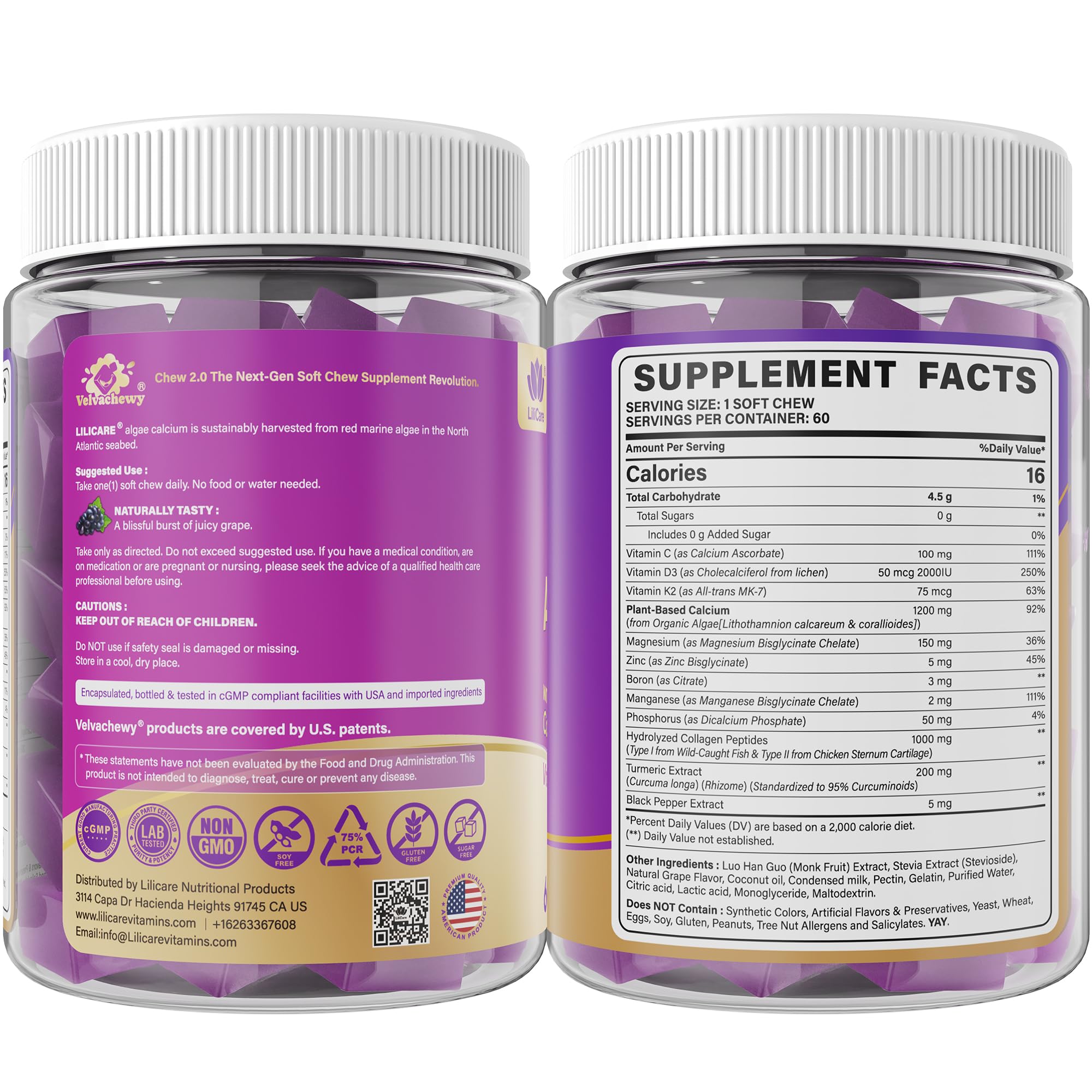 Bottle visualization with vitamin D3 and K2 alongside turmeric accents.