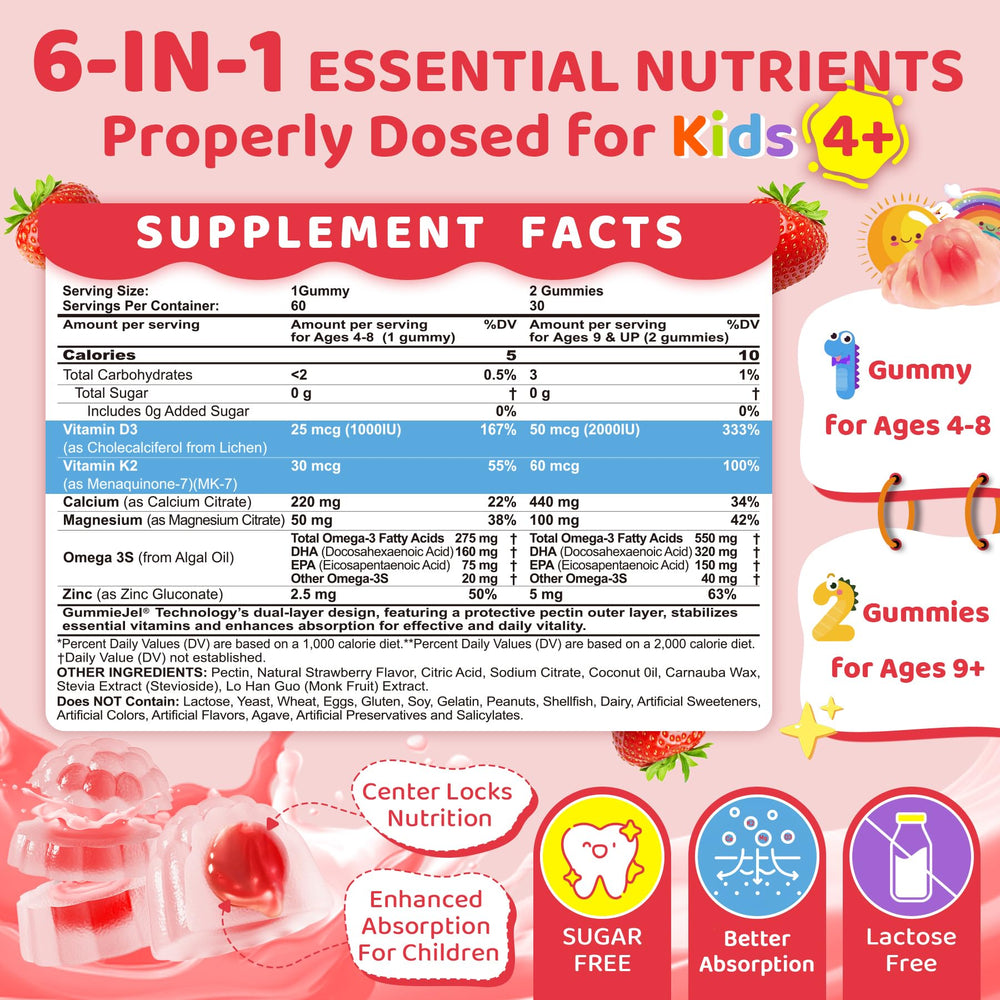 LILICARE D3K2 gummies for kids and teens serving supports bone and teeth.