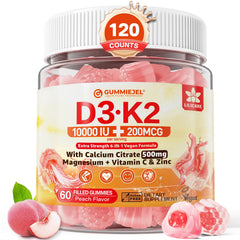 LILICARE D3 K2 filled gummies bottle for vegan daily wellness.