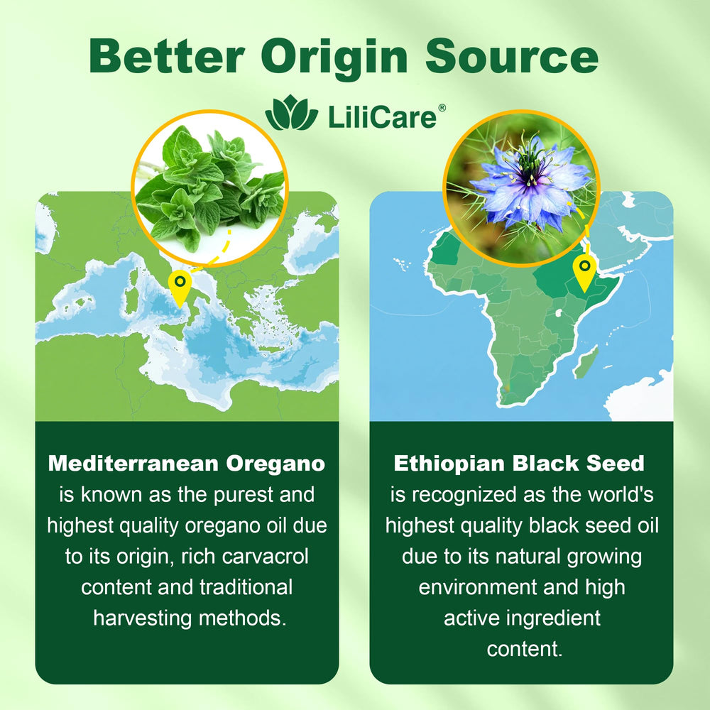 LILICARE Ethiopian black seed oil bottle highlights high active ingredient content.