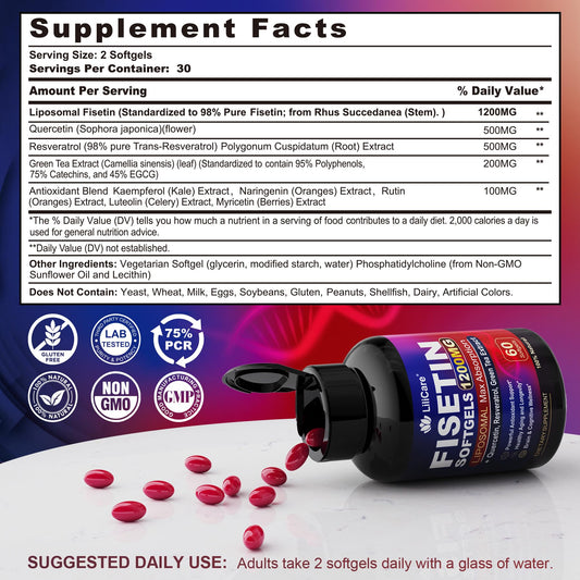 LILICARE Fisetin bottle pour demonstrates easy daily dosing for longevity goals.