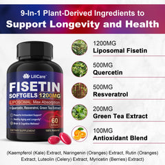 LILICARE Fisetin packaging box features clean labeling and non-GMO ingredients.