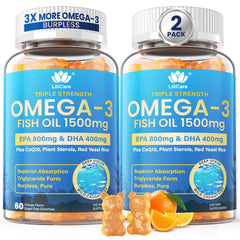 LILICARE Fish Oil Gummies bottle with triple-strength formula for potential heart support.