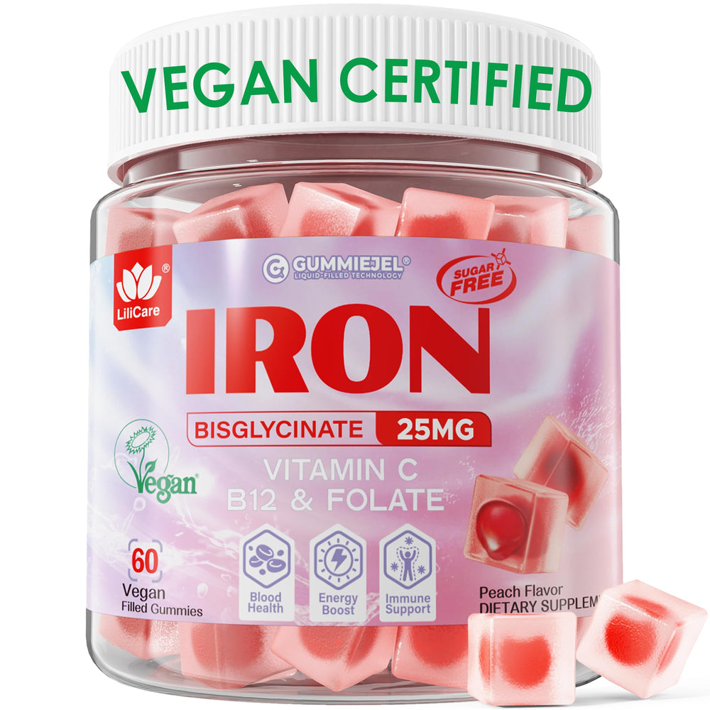 LILICARE Iron Gummies bottle on countertop supports daily iron intake