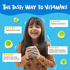 LILICARE gummies being chewed by a child in a bright scene.
