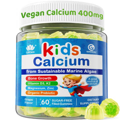 LILICARE Kids Calcium Gummies grape flavor for strong bones and teeth.