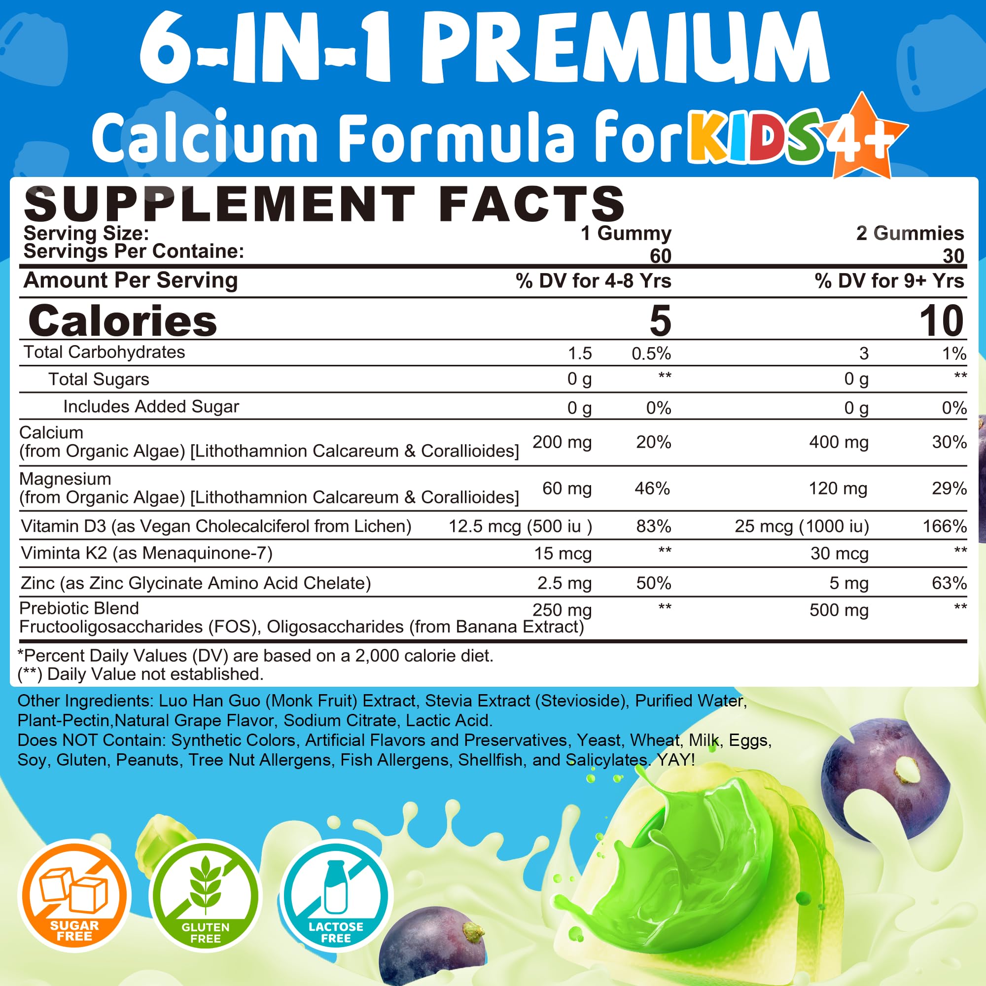 LILICARE sugar-free gummies bottle image highlights D3 and K2 benefits.