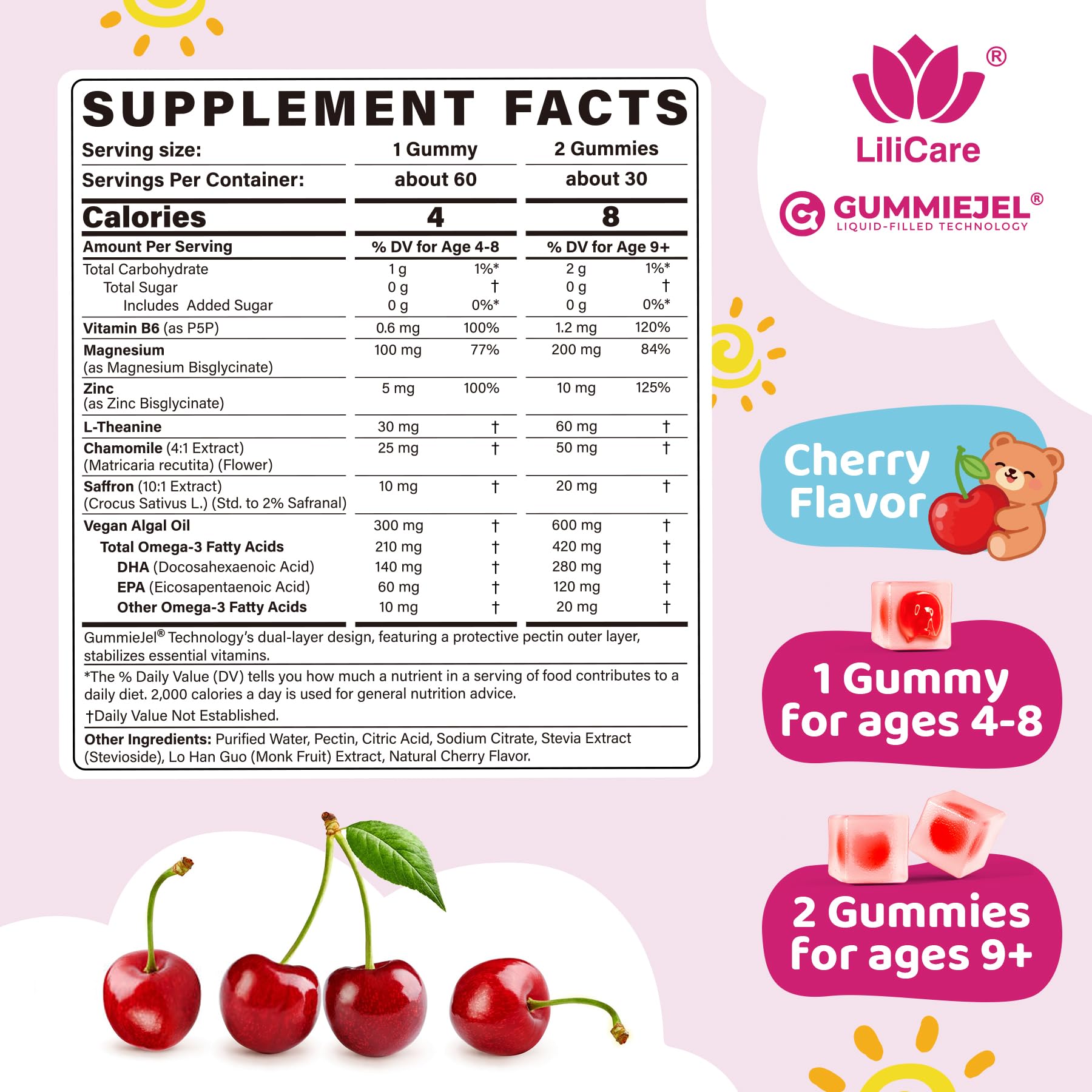LILICARE Kids Calm gummies closeup highlights chewy texture and kid-friendly form.