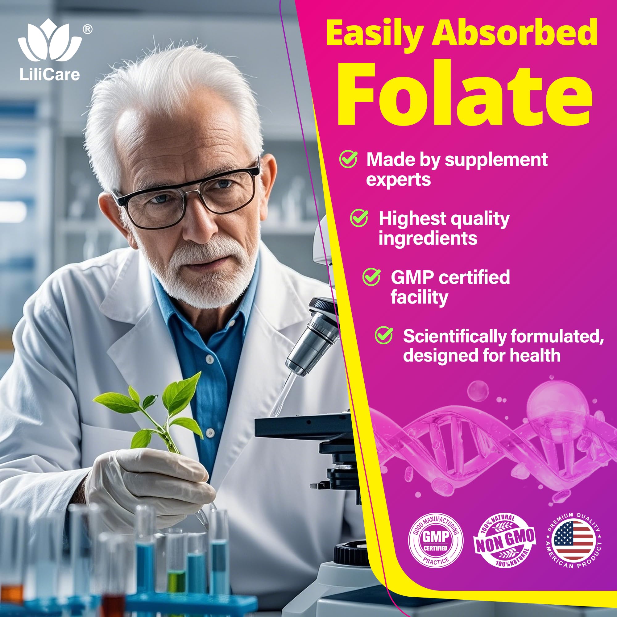LILICARE L-MethylFolate Gummies ingredients panel suggests nutrient synergy