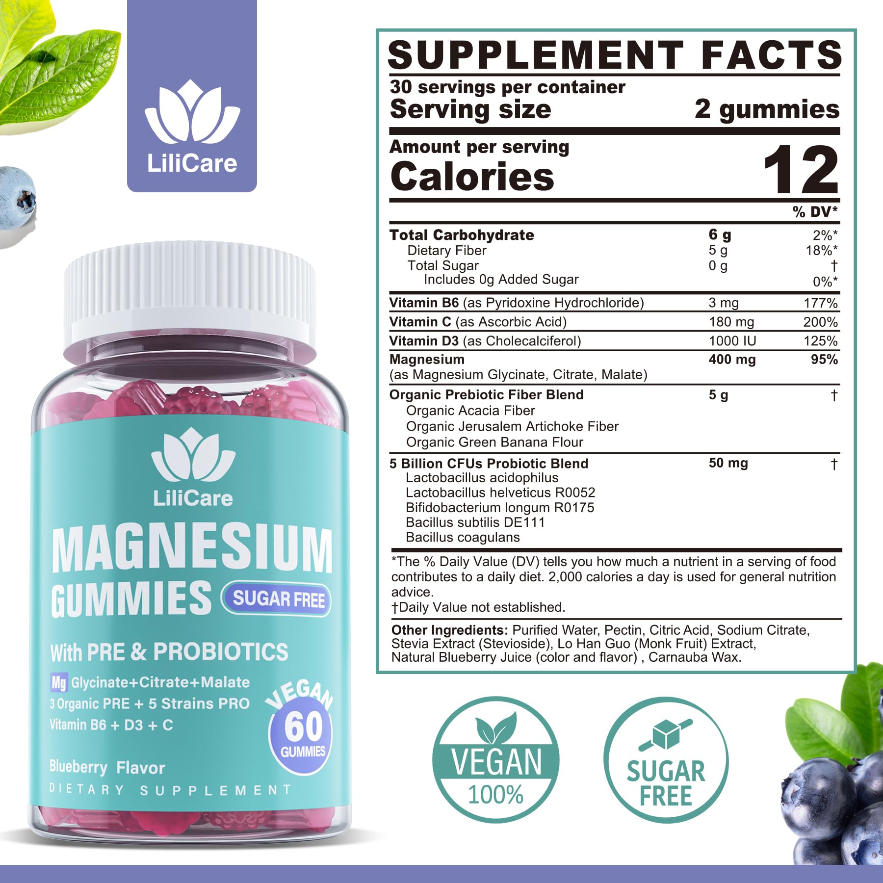 LILICARE magnesium gummies bottle pouring for easy daily dosage
