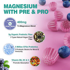 LILICARE Magnesium gummies close-up showing blueberry flavor and soft texture