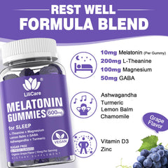 LILICARE Melatonin Gummies label close-up highlights sugar-free formula