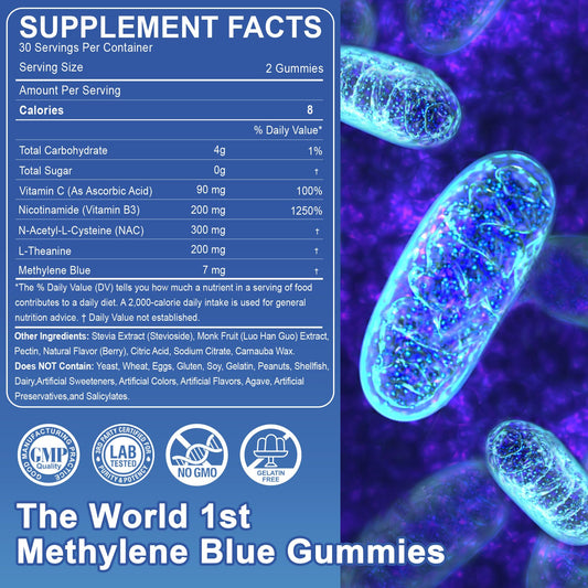 LILICARE Methylene Blue Gummies bottle back detailing ingredients and usage guidance