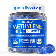 LILICARE Methylene Blue Gummies bottle on desk promoting focused energy