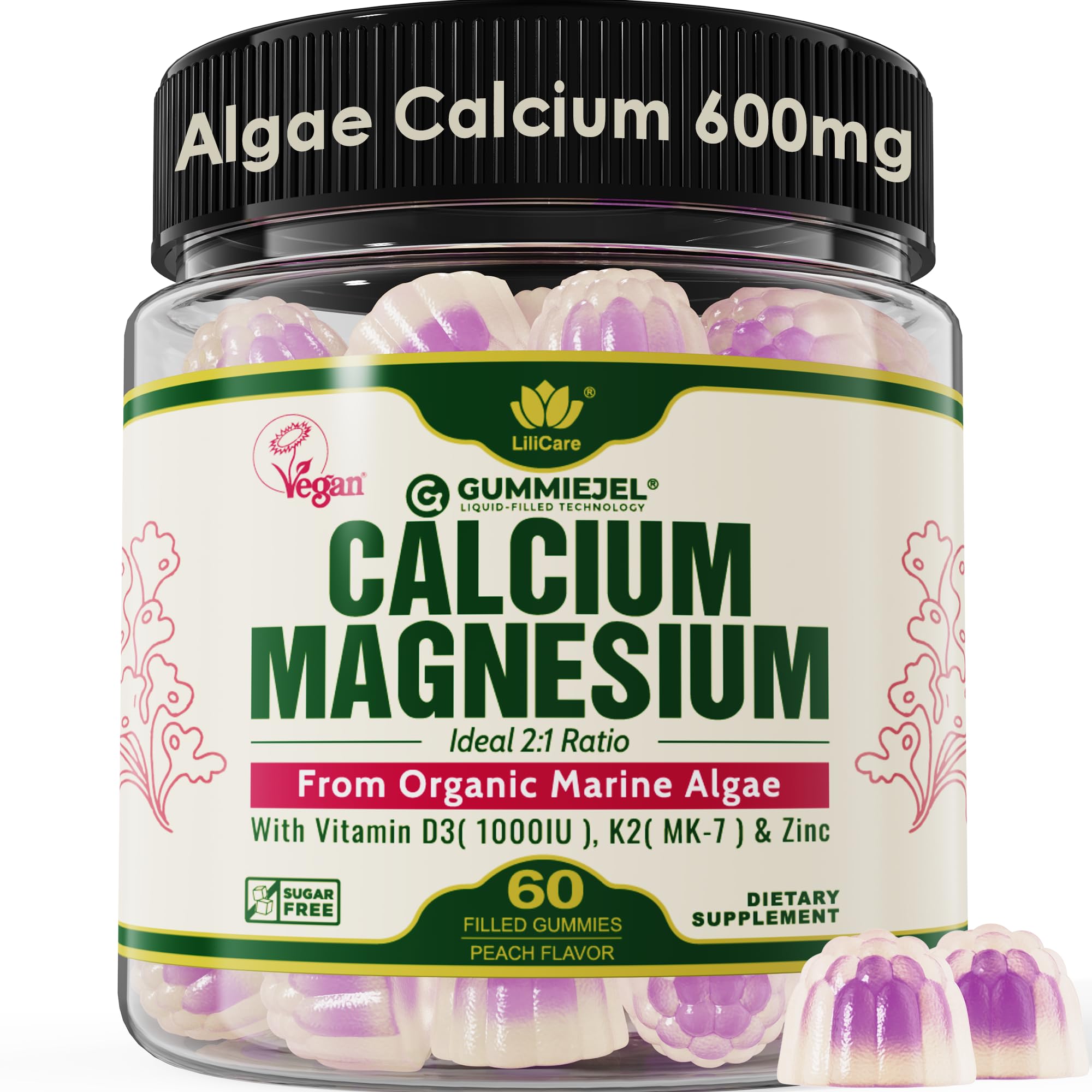 LILICARE plant-based calcium gummies bottle for convenient daily support.