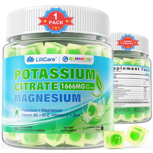 LILICARE Potassium Citrate Gummies bottle front for daily electrolyte support.