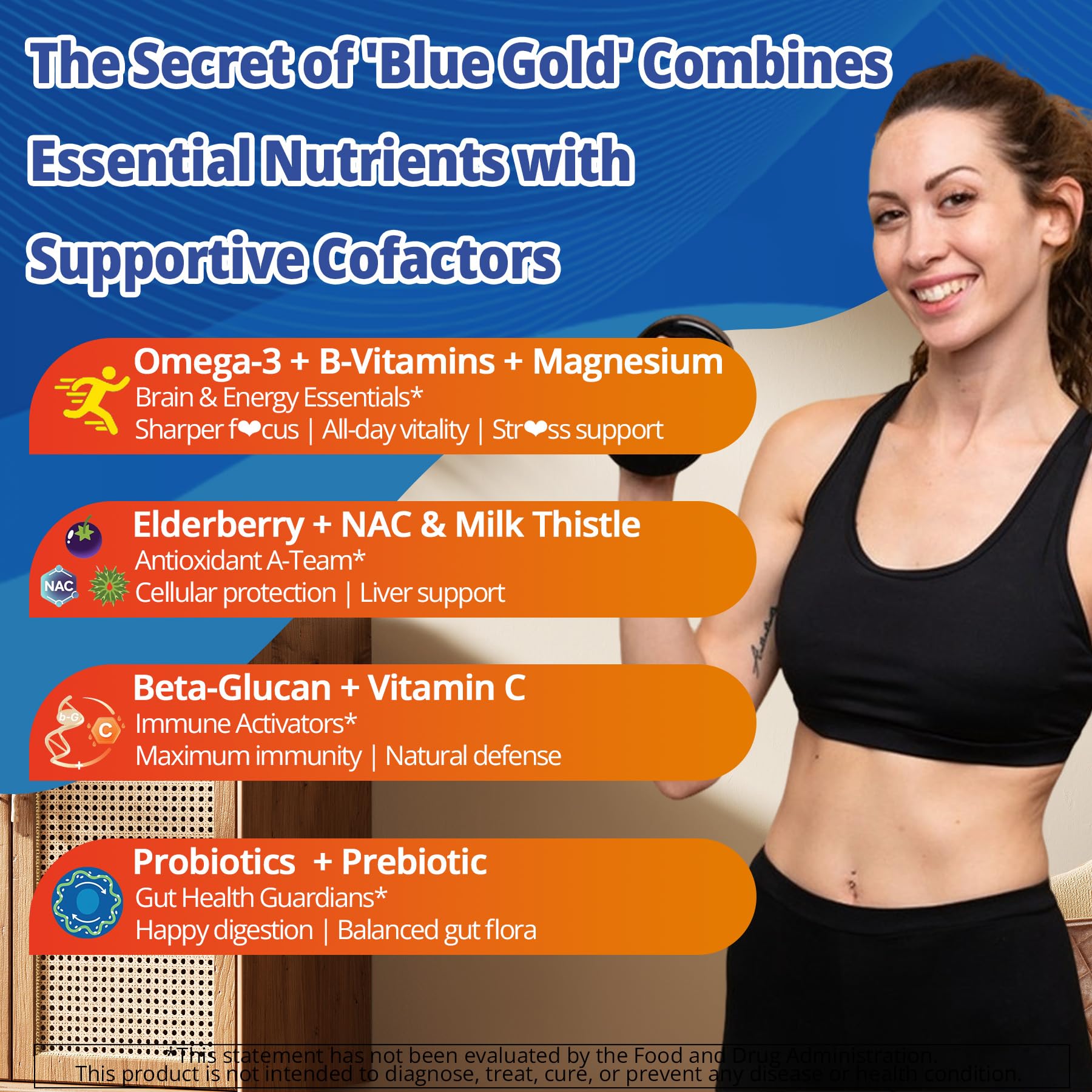 4-strain probiotic blend icon representing gut health support.