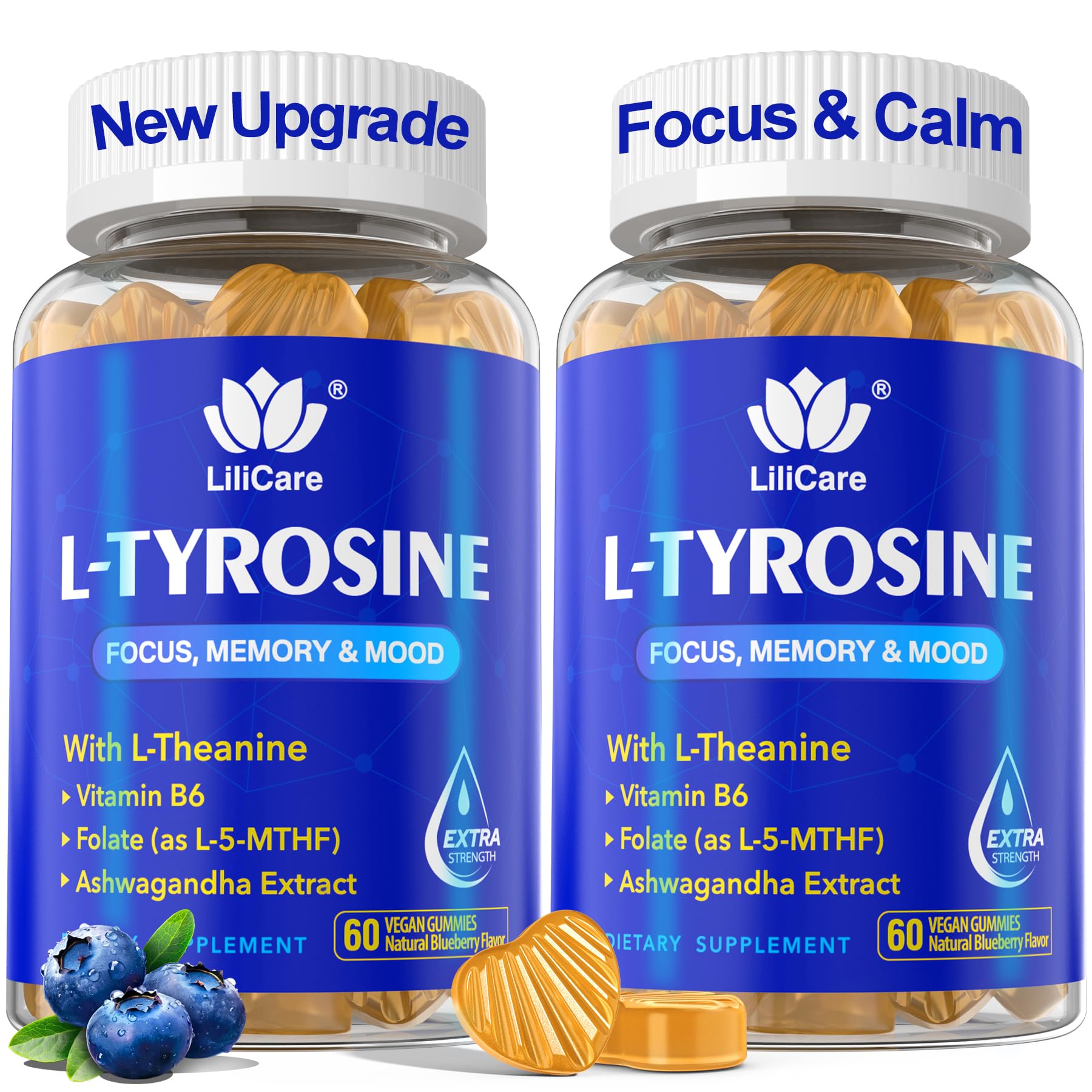 LILICARE L Tyrosine Gummies label emphasizes vegan formula for calm focus