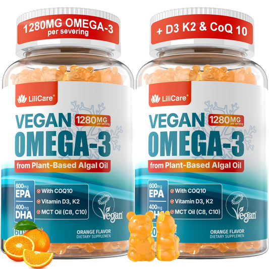 LILICARE vegan omega-3 gummies two-pack bottle front for daily support