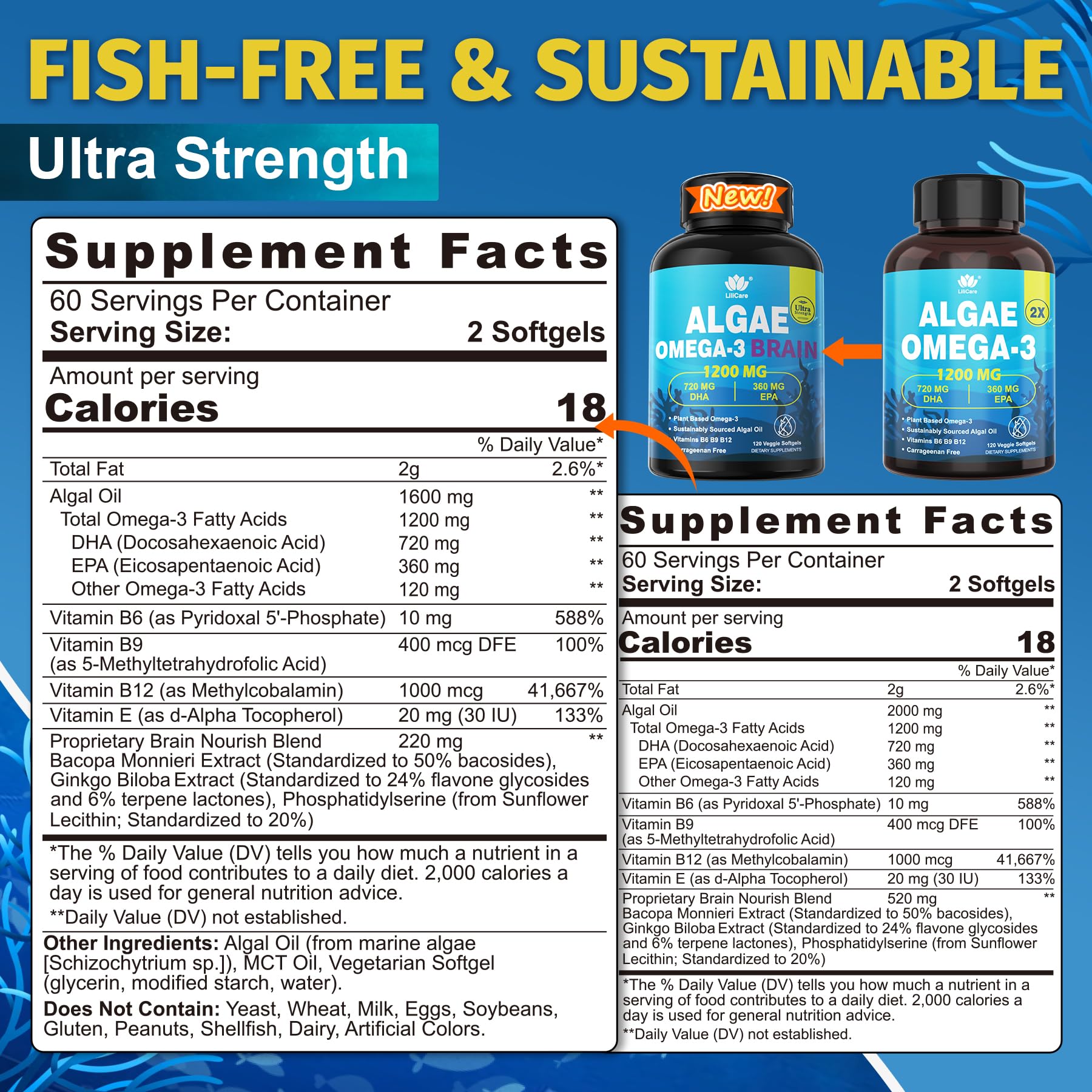 LILICARE vegan omega-3 softgels daily-dose container shows convenient everyday supplementation.