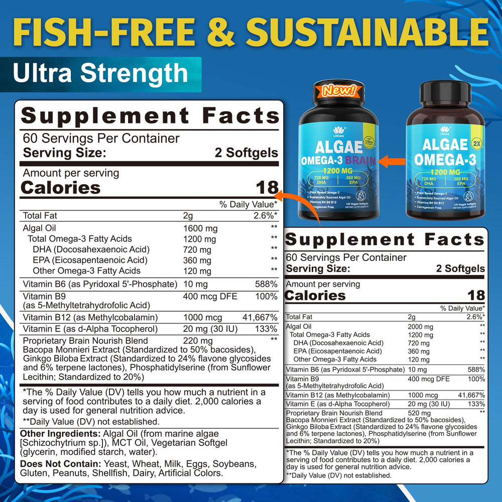 LILICARE vegan omega-3 softgels daily-dose container shows convenient everyday supplementation.