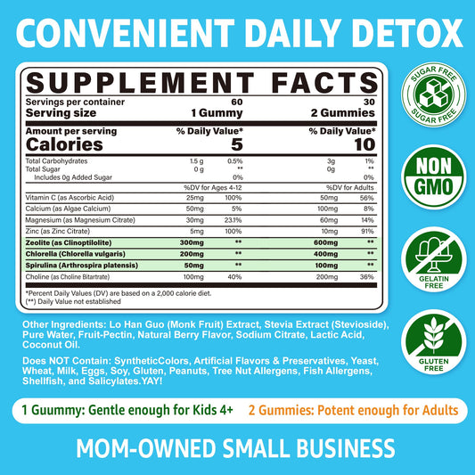 LILICARE Zeolite Detox Kids bottle open showing chewable gummies ready to take.