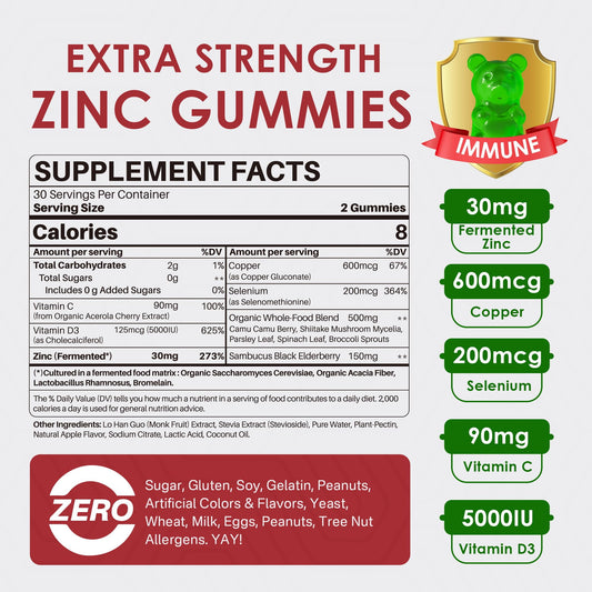 LILICARE Zinc Gummies with minerals and vitamins for immune support.