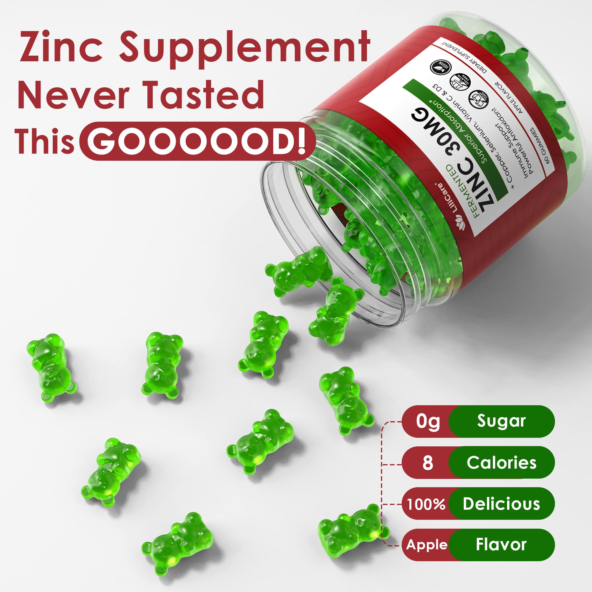 LILICARE Zinc Gummies are vegan and gelatin-free for dietary preferences.