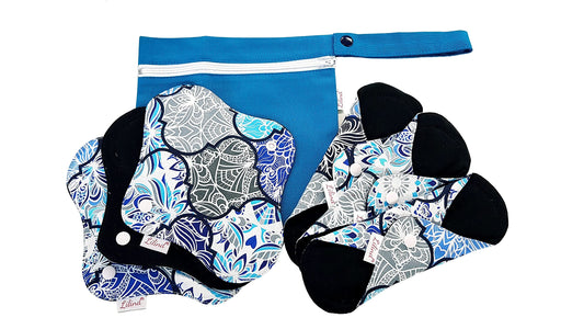 Lilind 6-pack organic cloth pads pack on display, highlighting zero waste solution