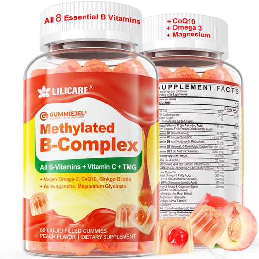 LILICARE packaging of Super Methylated B Complex Gummies highlighting sugar-free daily wellness