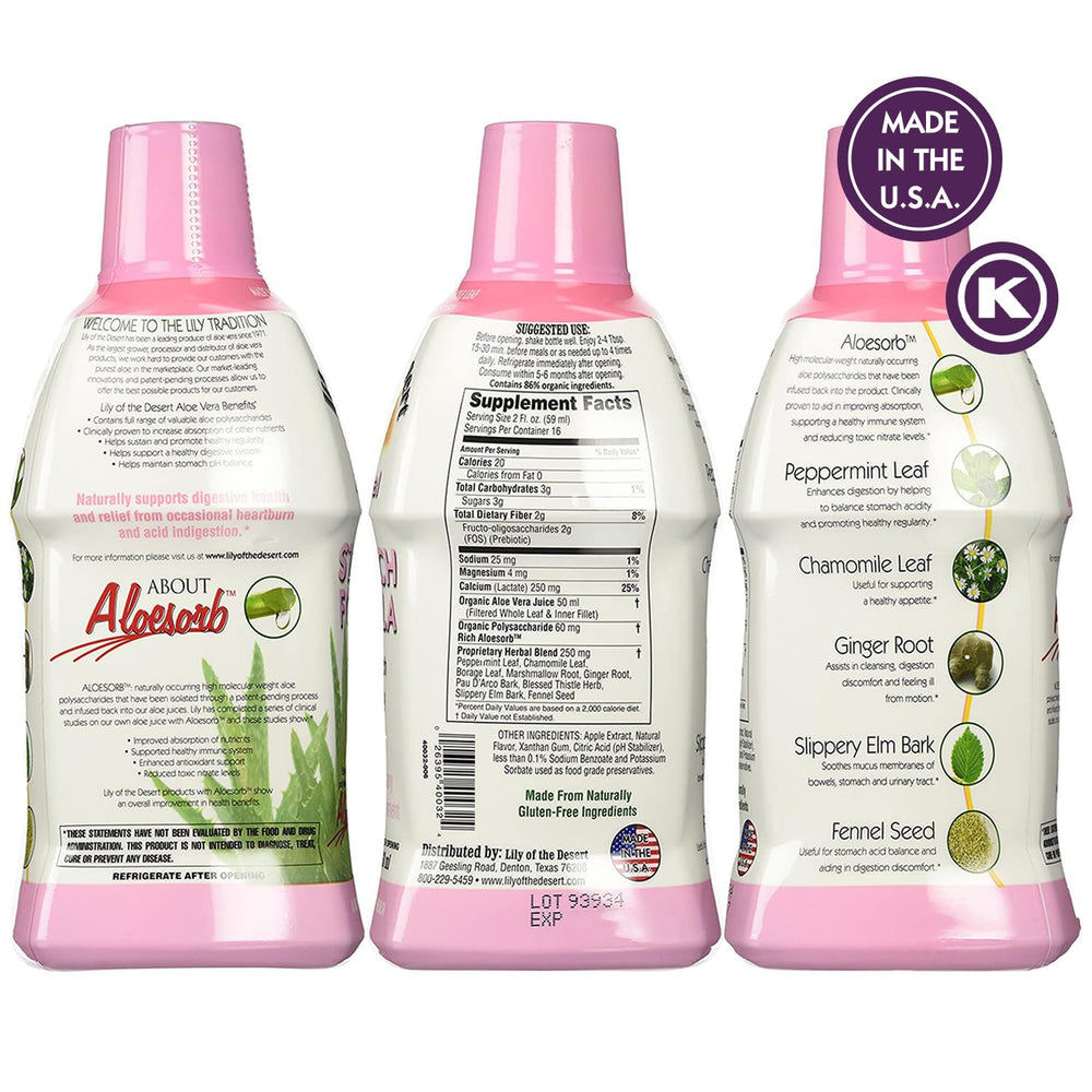Lily Of The Desert Aloesorb label closeup highlighting enhanced aloe benefits