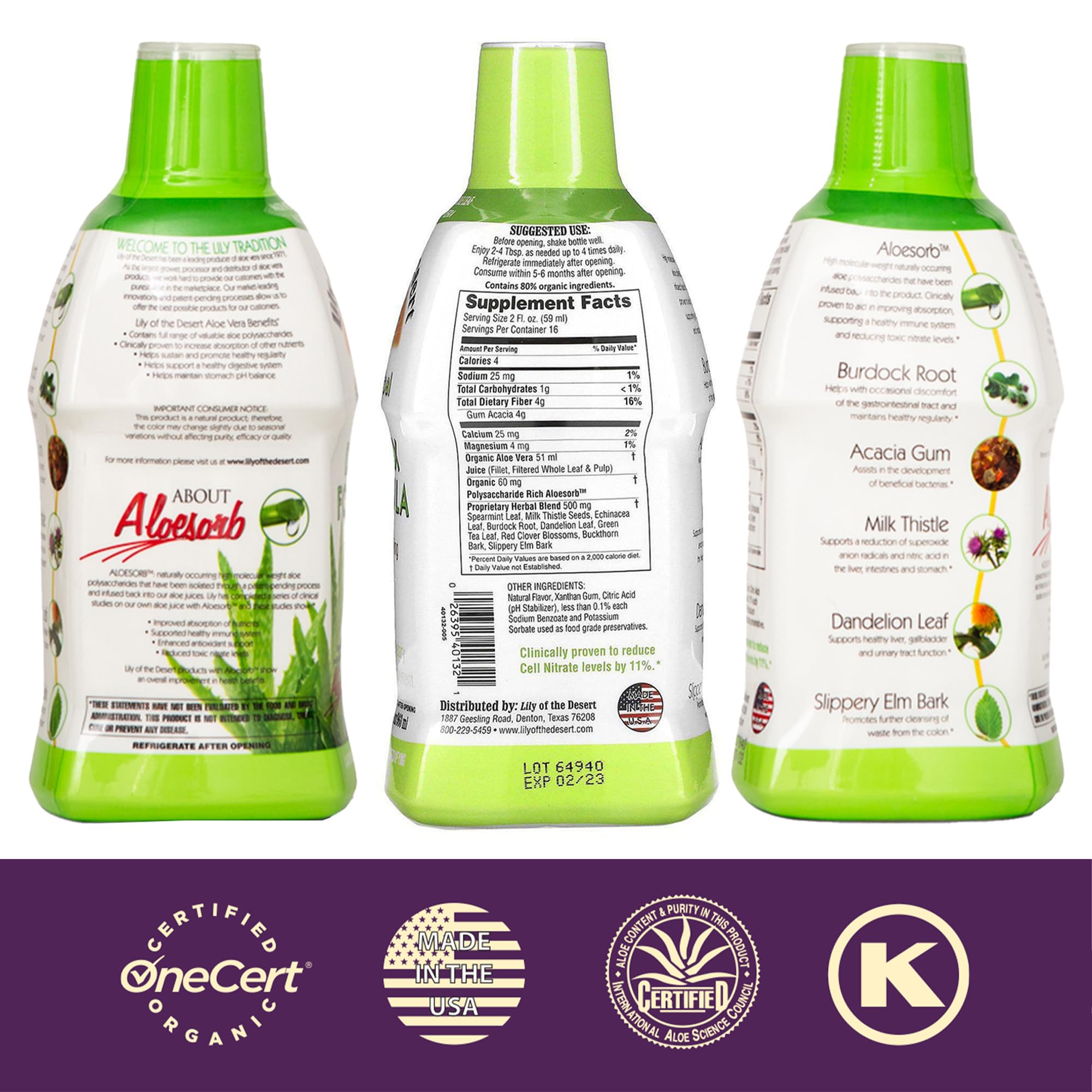 Lily Of The Desert Detox bottle back with ingredients and dosing details