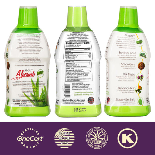 Lily Of The Desert Detox bottle back with ingredients and dosing details