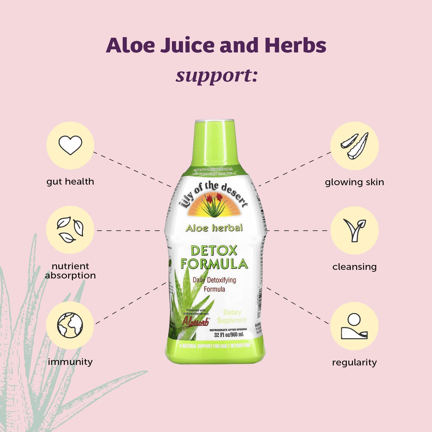 Close-up of Lily Of The Desert Detox label featuring Aloesorb