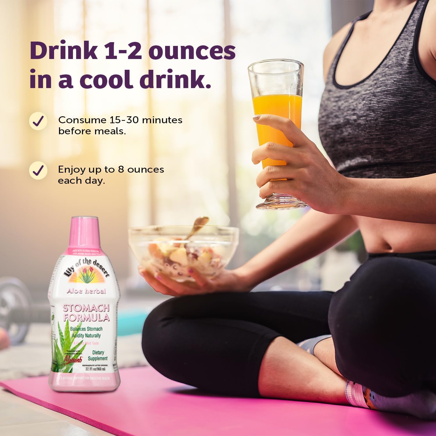 Boxed Lily Of The Desert Stomach Formula packaging emphasizing gluten-free and non-GMO.